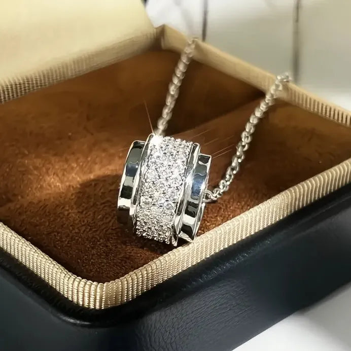 Rotatable Cubic Zirconia Bead Pendant Necklace for Women Wedding Party