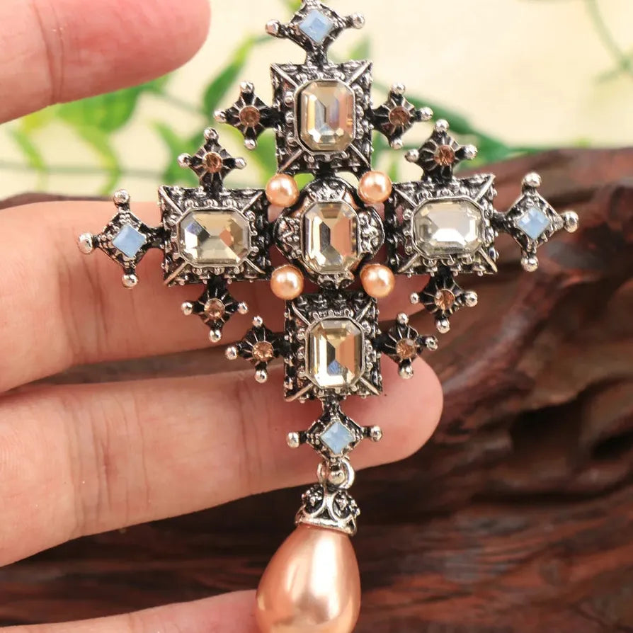 Classic Luxury Cross Tassel Brooch Pin Jewelry for Men and Women