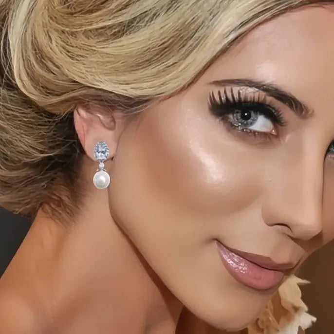 Luxury Bride Pearl Cubic Zirconia Drop Earrings Copper Alloy Jewelry