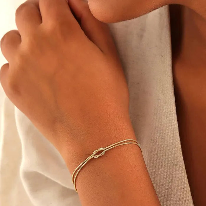 Love Knot Couple Bracelets 14K Gold Plated Stainless Steel Adjustable Gift Jewelry