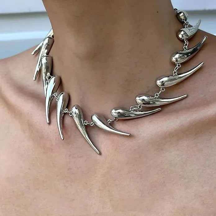 Stainless Steel Hiphop Punk Rivet Thorn Chain Circle Choker Necklace Men Women
