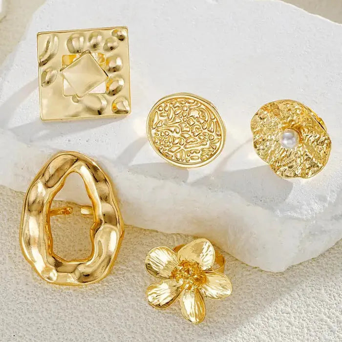 5Pcs Adjustable Hollow Square Skeleton Rings for Women Fashion Jewelry