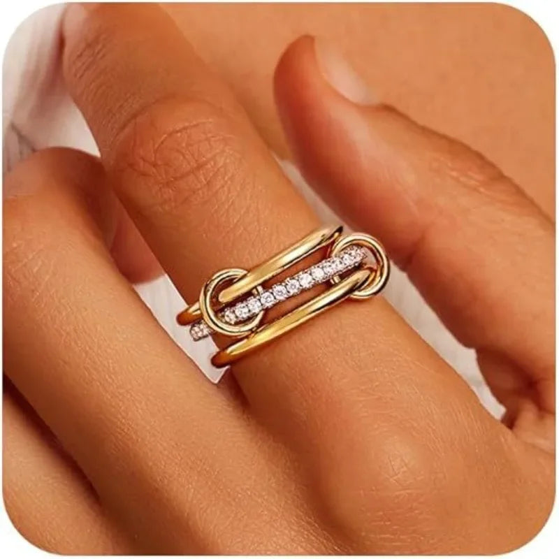 Mix Color Three Layer Circular Mini Round Zircon CZ Copper Ring for Women