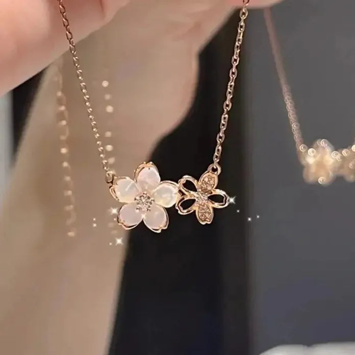 Luxury Shiny Sakura Pendant Women’s Trendy Flower Necklace Jewelry Gift