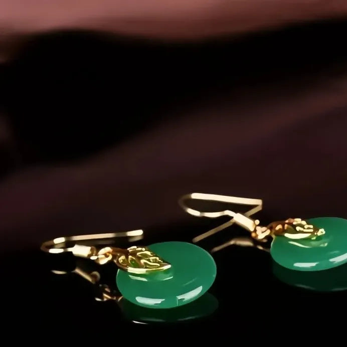 Green Stone Leaf Drop Earrings with Safety Buckle Elegant Gift for Women