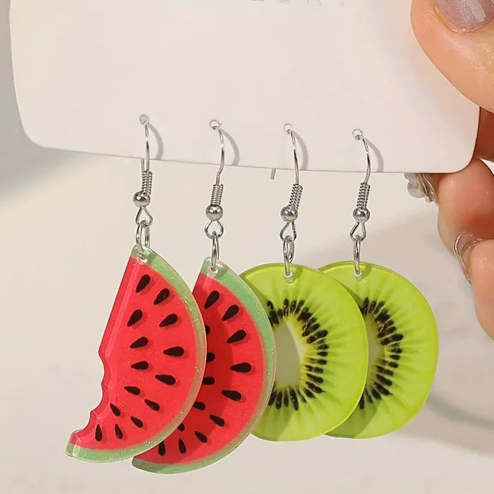 Watermelon Kiwi Acrylic Drop Earrings for Women Trendy Fruit Jewelry 2026