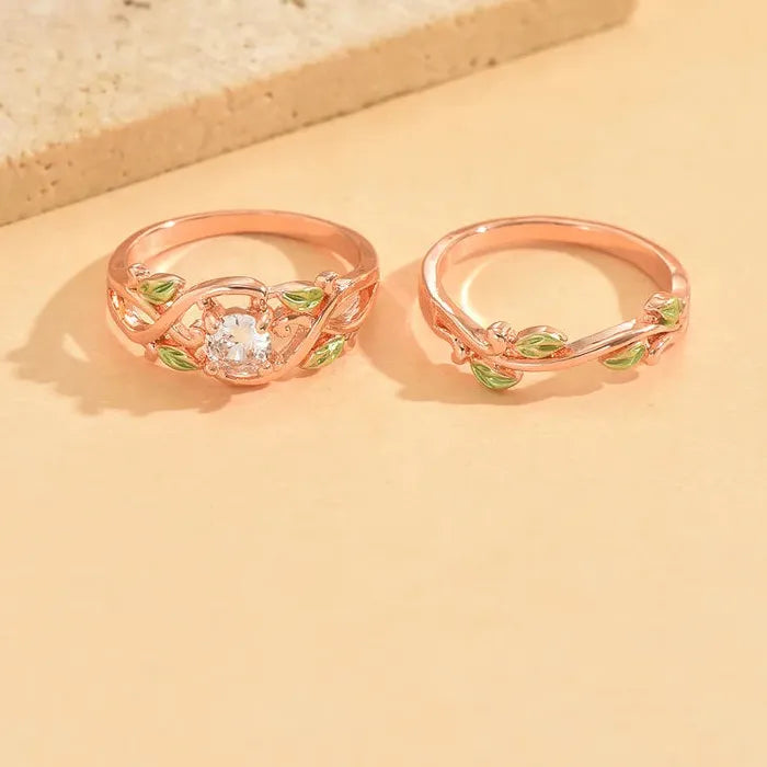 Rose Gold Imitation Zircon Ethnic Bridal Wedding Ring Retro Fashion Jewelry Gift