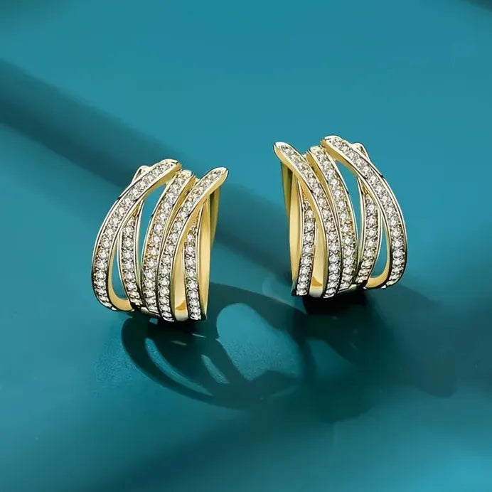 Geometric Multi-layer Hoop Earrings with Sparkling Cubic Zirconia for Women
