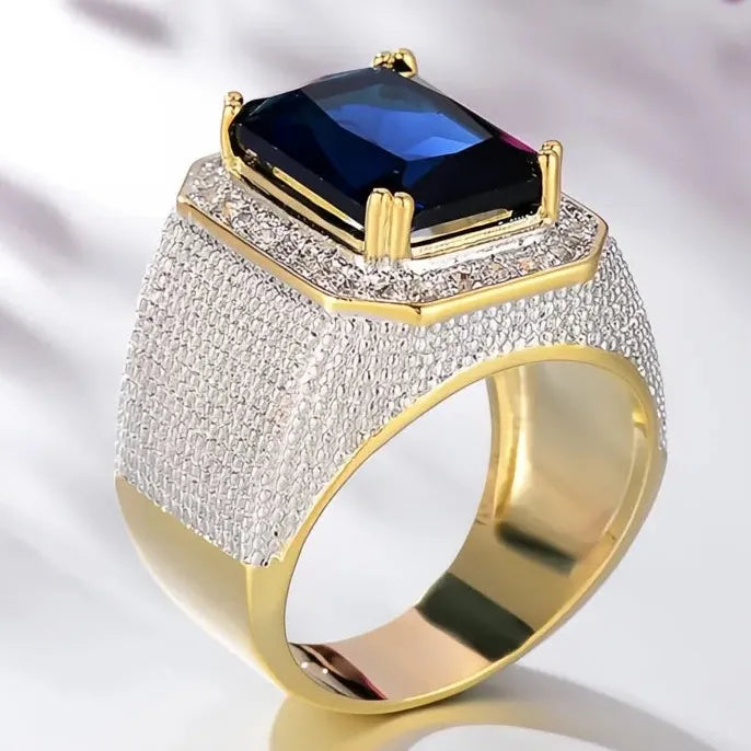 Wide Blue Black Cubic Zirconia Brass Ring for Women Wedding Engagement Jewelry