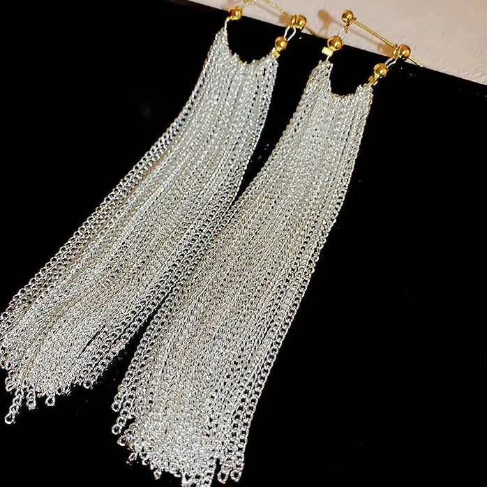 Elegant Light Luxury Long Tassel Copper Earrings Women Geometric Drop Design
