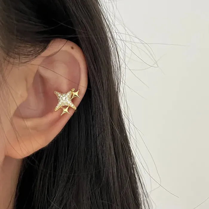 Copper Rhinestone Star Clip-On Earrings No Piercing Ear Cuff Women Girls