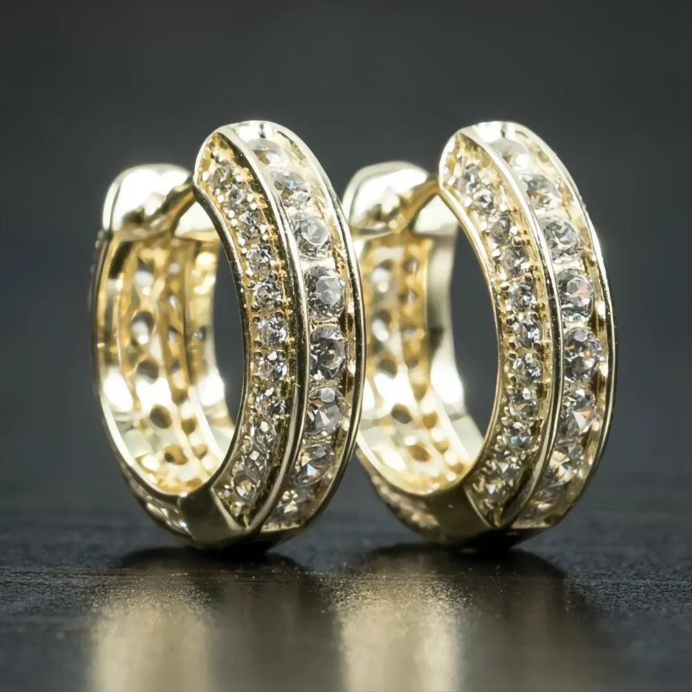 Men's Hip Hop Round Hoop Earrings Crystal Cubic Zirconia Copper Alloy Fashion Jewelry Gift