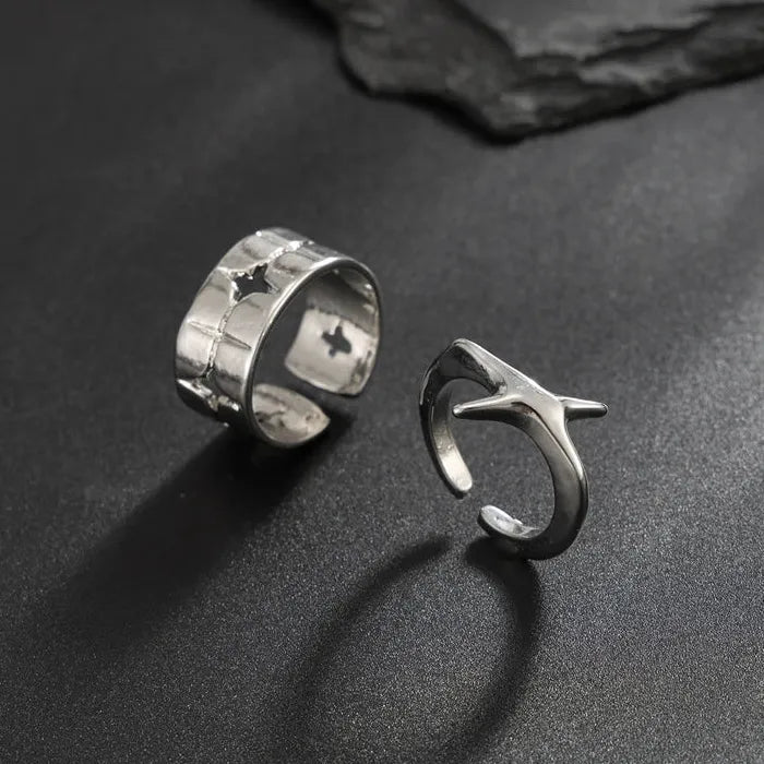 Unisex Punk Silver Four Star Open Ring Hip Hop Y2K Fashion Jewelry