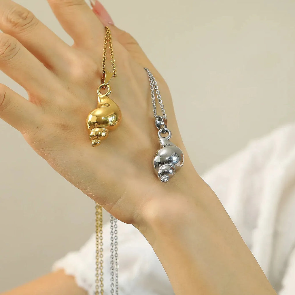 Stainless Steel Hiphop Rock Snail Shell Pendant Necklace Choker Gift Jewelry