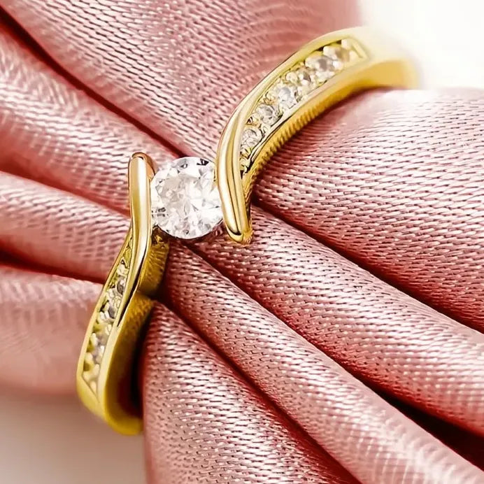 Geometric Cubic Zirconia Ring for Women Wedding Engagement Elegant