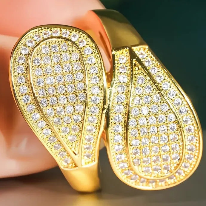 Geometric Women’s Luxury Gold Brass CZ Wedding Party Fashion Ring