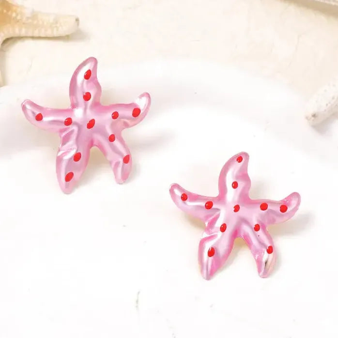 Colorful Drop Oil Metal Starfish Earrings Women Ocean Style Stud Jewelry