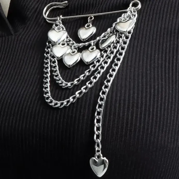 Heart-Shaped Multi-Layer Beaded Tassel Brooch with Imitation Pearls