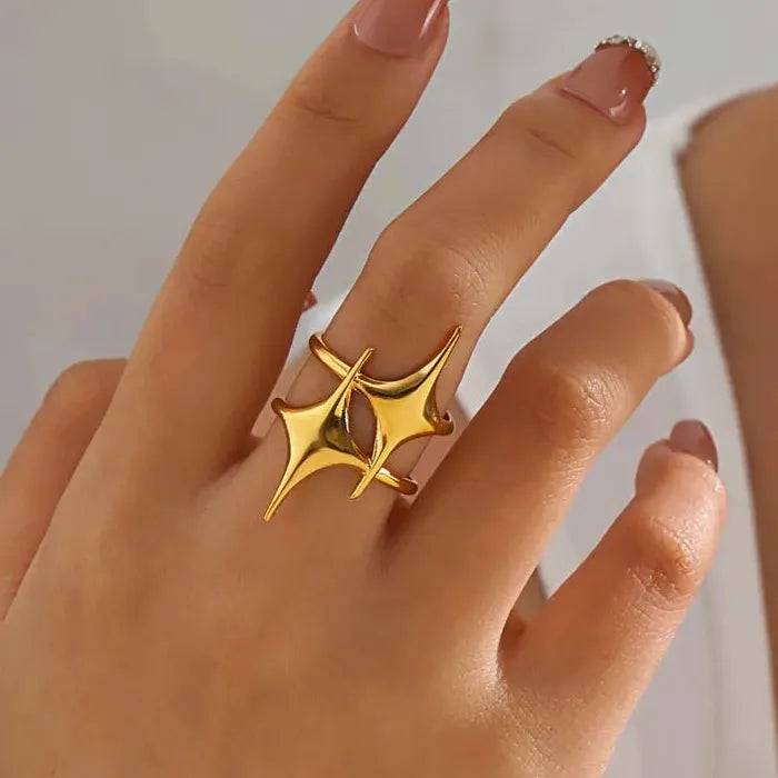 Stainless Steel Star Moon Sun Open Ring Women Punk Hip Hop Jewelry Gift