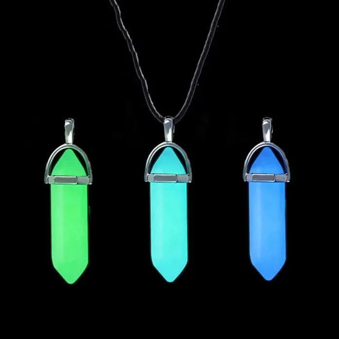 Dark Luminous Hexagonal Stone Necklace Crystal Pendant Gift Jewelry