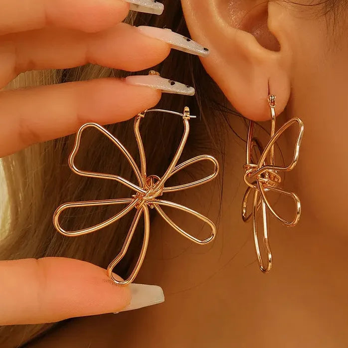 Vintage Gold Big Flower Drop Earrings for Women Tassel Jewelry Gifts