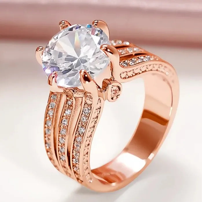 Luxury Brass Cubic Zirconia Wedding Engagement Ring for Women Pink White