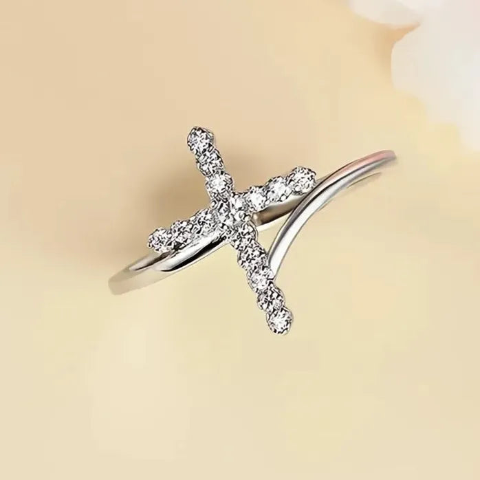 Brass Cubic Zirconia Cross Ring Wedding Party Jewelry for Women