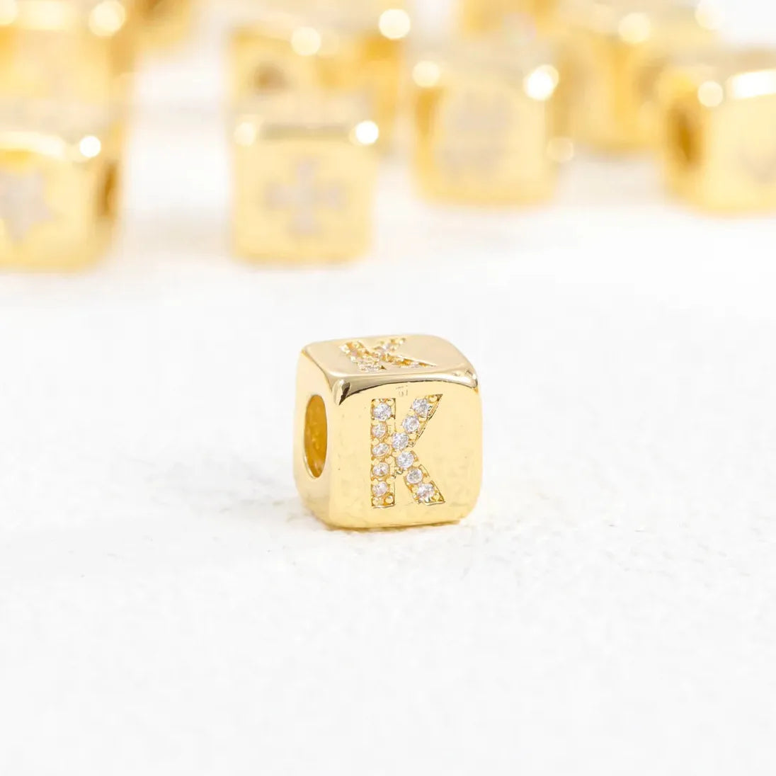 18K Gold Plated Stainless Steel Mini Cube Alphabet Necklace Zircon Choker