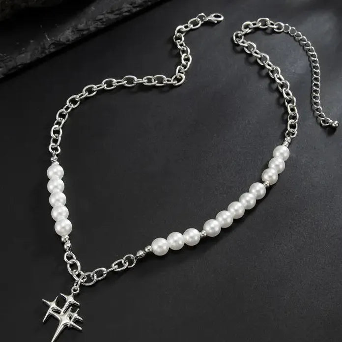 Hiphop Rock Star Pendant Necklace for Men Women Pearls Jewelry Urban Style