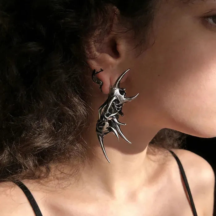 Copper Demon Horn Skull Earrings Gothic Neo-Gothic Studs Unisex Jewelry