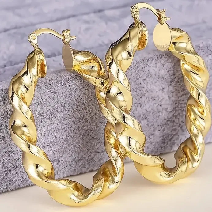 Luxury Geometric Gold Twist Hoop Earrings for Women Wedding Gift
