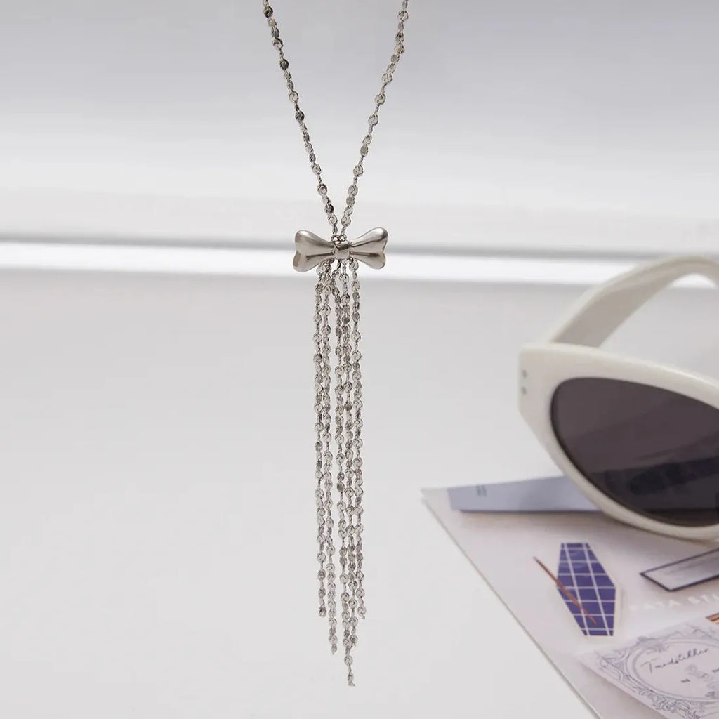 Stainless Steel Bowknot Sweater Chain Necklace Women’s Hypoallergenic Choker