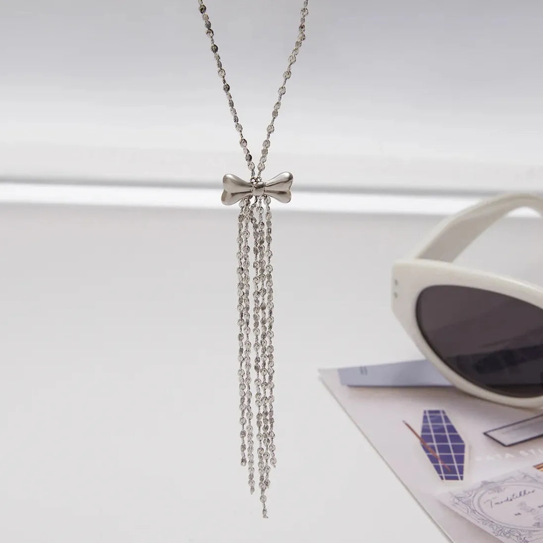 Stainless Steel Bowknot Sweater Chain Necklace Women’s Hypoallergenic Choker