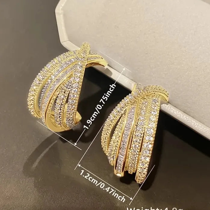 Geometric Cubic Zirconia Hoop Earrings Copper Alloy Wedding Gift