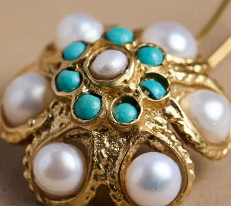 Vintage Ethnic Style Imitation Pearl Drop Earrings Handmade Gold Color Jewelry Gift