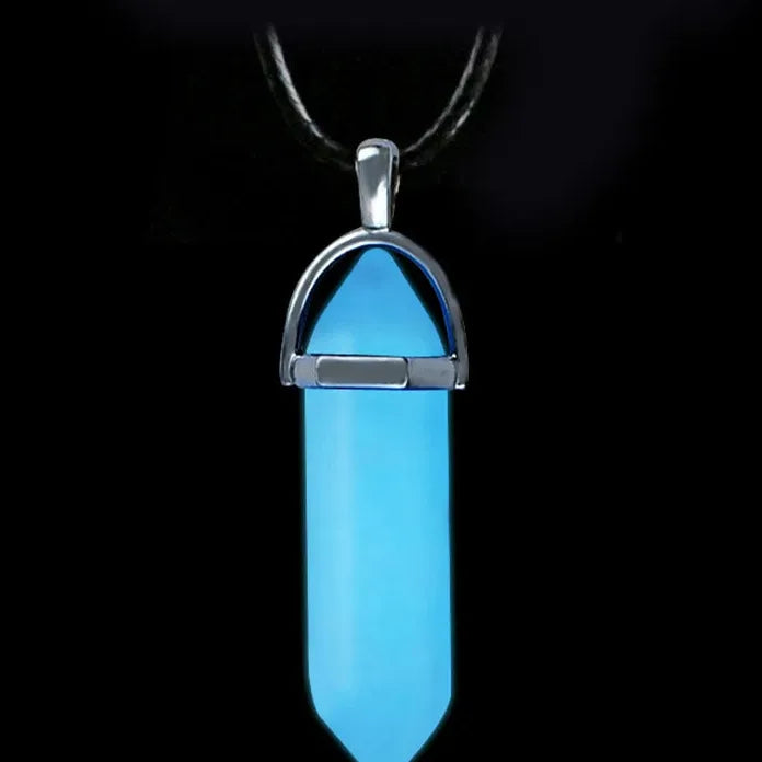 Dark Luminous Hexagonal Stone Necklace Crystal Pendant Gift Jewelry