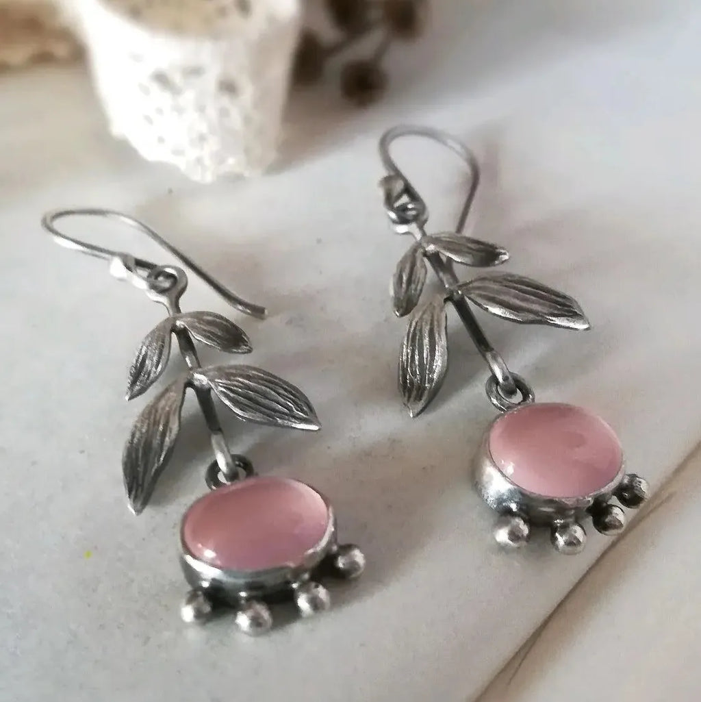 Vintage Ethnic Pink Leaf Crystal Drop Earrings for Women Zinc Alloy Jewelry