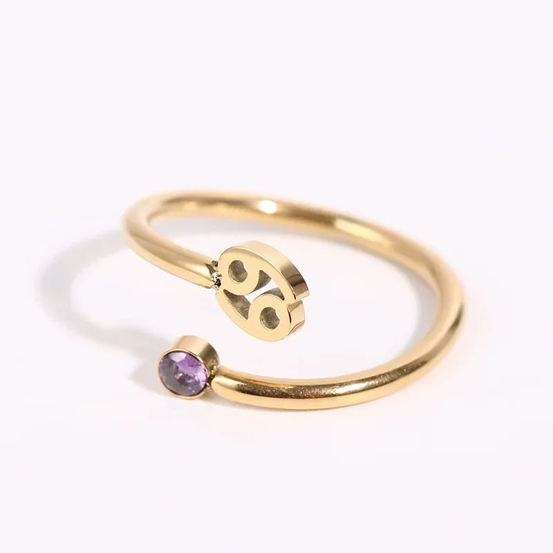 12 Constellation Symbol Adjustable 18K Gold Plated Zircon Knuckle Ring Gift