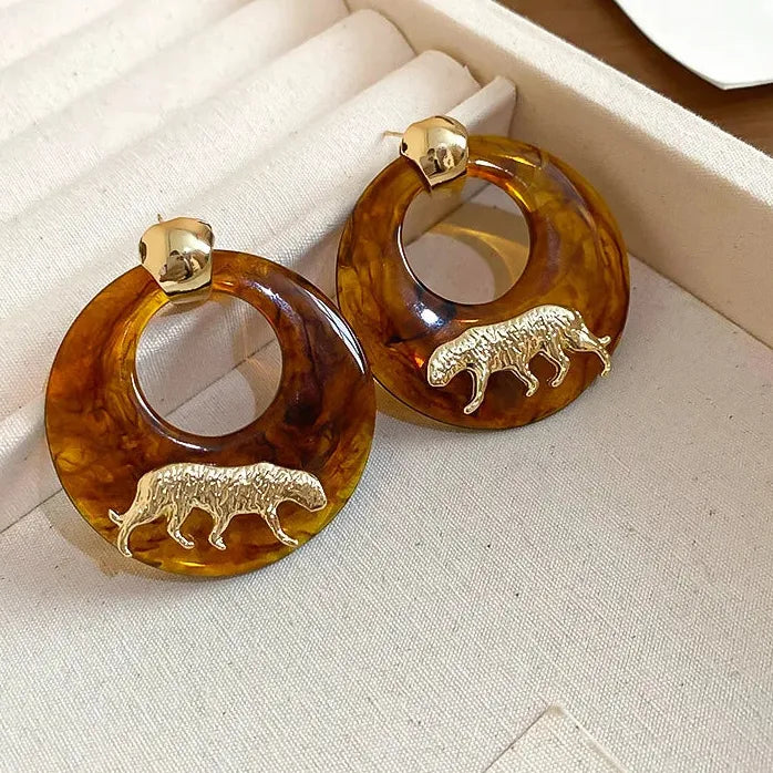 Elegant Gold Color Tiger Circle Earrings for Women Animal Design Jewelry