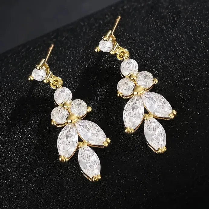 Geometric Leaf CZ Drop Earrings for Women Wedding Engagement Jewelry