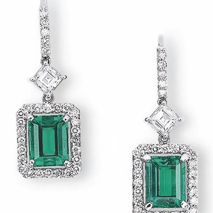 Green Cubic Zirconia Geometric Drop Earrings for Women Copper Alloy Jewelry