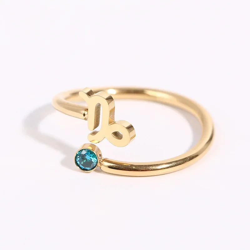 12 Constellation Symbol Adjustable 18K Gold Plated Zircon Knuckle Ring Gift