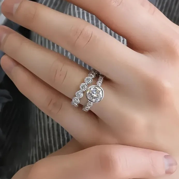 Bridal Wedding Engagement Rings Set Cubic Zirconia Brass Jewelry