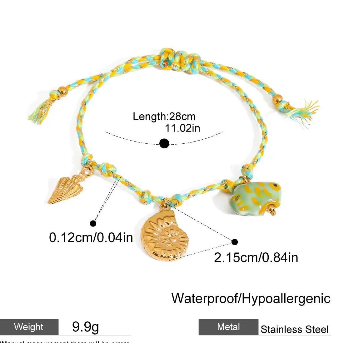 Handmade Woven Fish Bone Shell Pendant Bracelet Stainless Steel Jewelry Charm