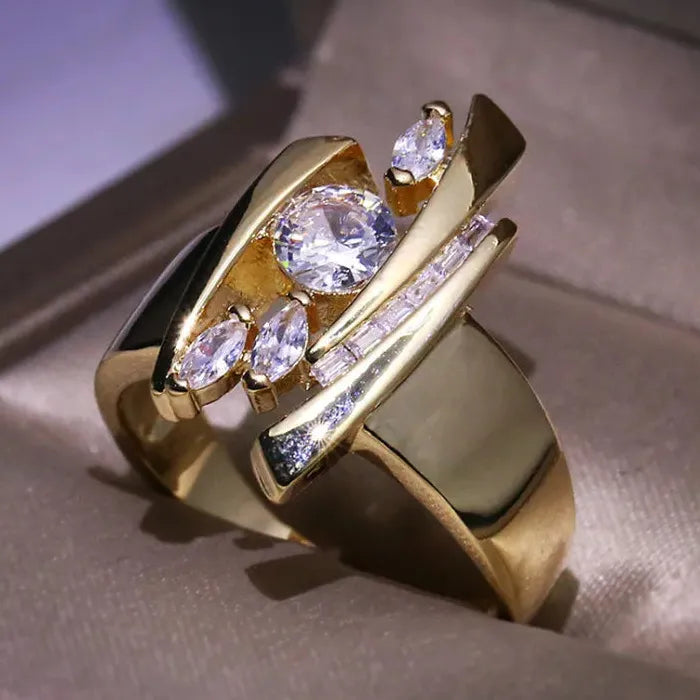 Copper Men's Hip Hop Ring Geometric Design with Cubic Zirconia Stone