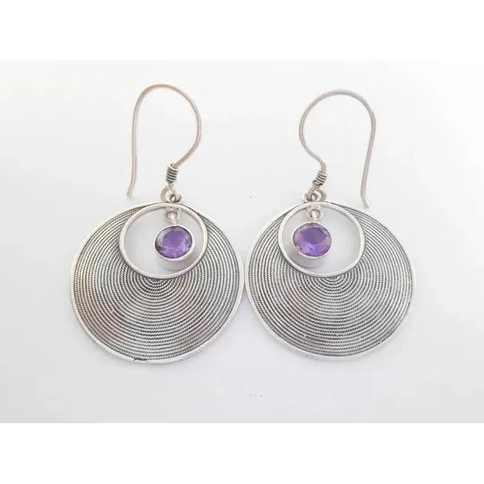 Retro Large Circular Hollow Purple Zinc Alloy Pendant Earrings for Women