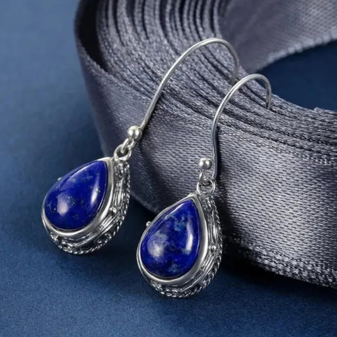 Vintage Silver Retro Pattern Water Drop Zinc Alloy Dangle Earrings for Women