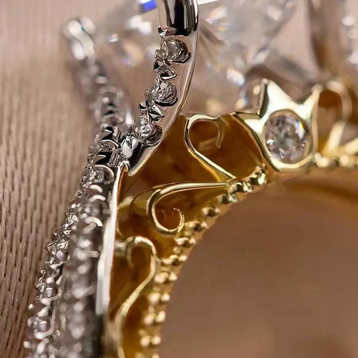 Two-tone Geometric CZ Brass Wedding Band Ring for Women
