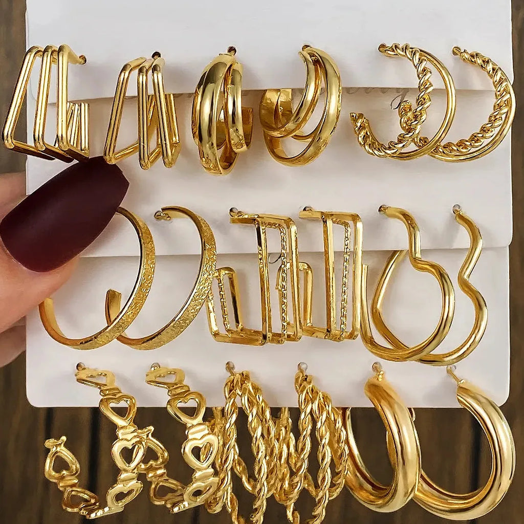 Vintage Geometric Twist Drop Hoop Earrings Set Zinc Alloy Jewelry Gifts