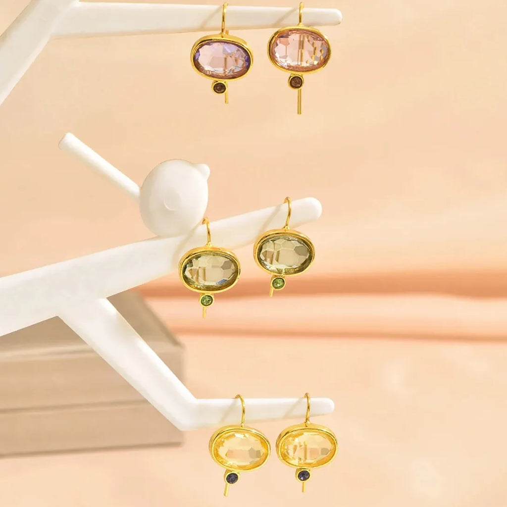 Geometric Green Round Stone Zinc Alloy Pendant Drop Earrings for Women & Girls